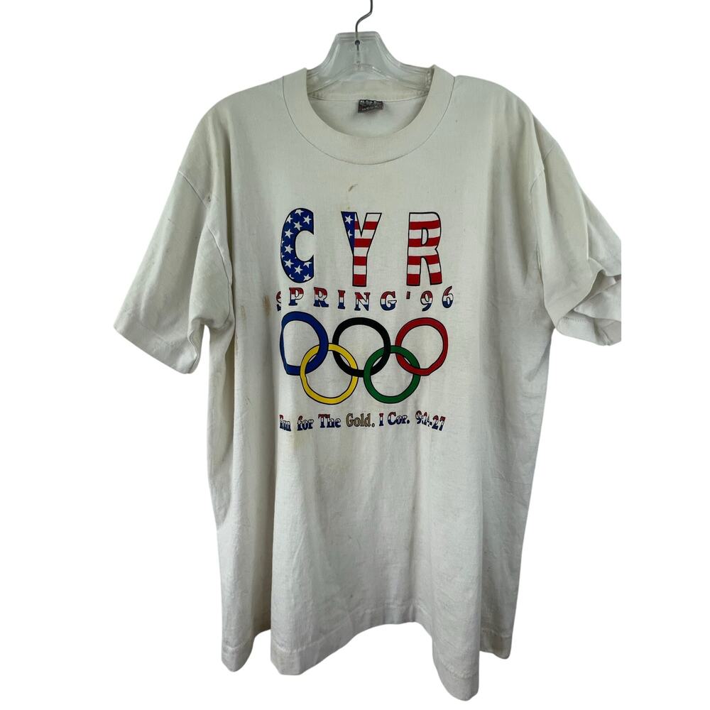 VTG Fruit of the Loom Best White Crew Neck Tshirt Single Stitch 1996 Olympics XL